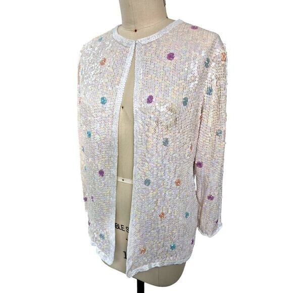 Vintage 90s Scala Silk Sequin Polka Dot Evening Jacket - Size M - Picture 3 of 10